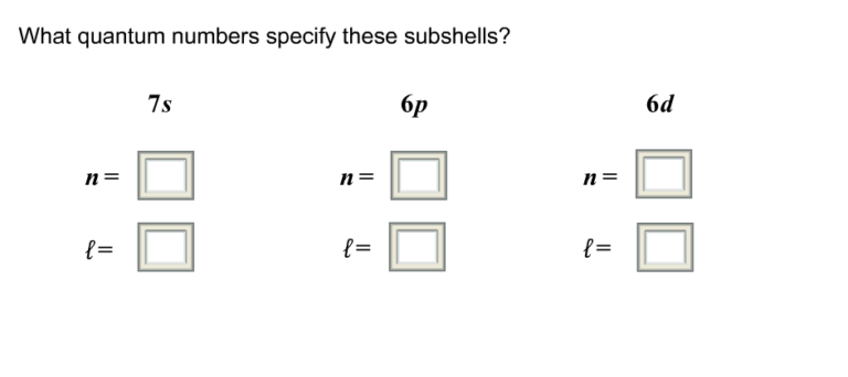 What Quantum Numbers Specify These Subshells?